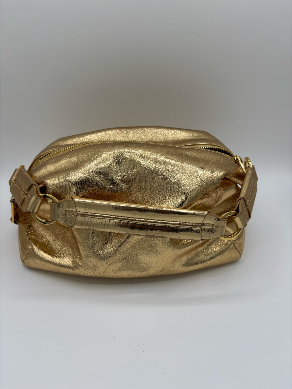 Gold Metallic Leather Clutch Bag, By:Sandro